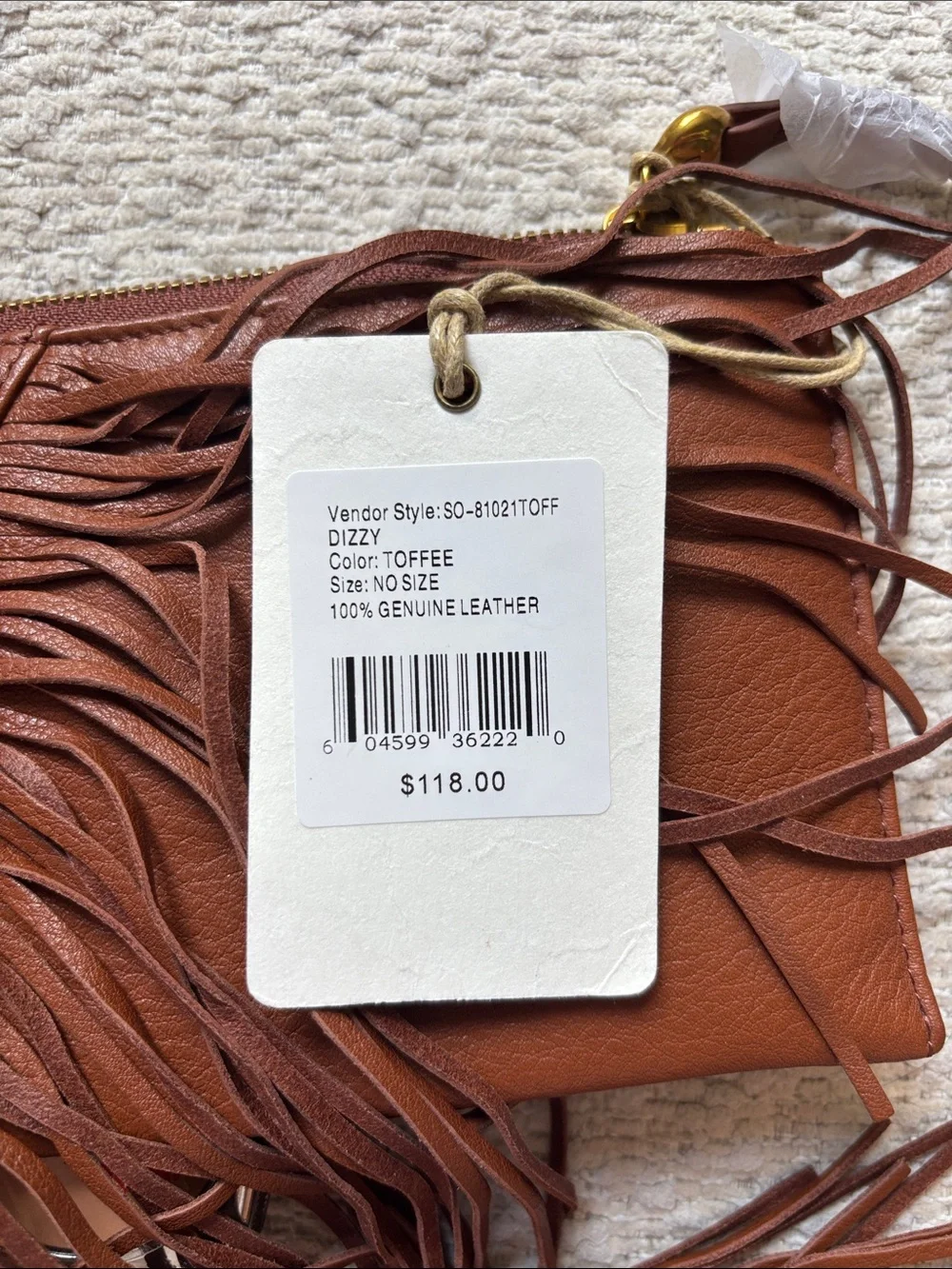 HOBO Cognac Leather Fringe Wristlet Clutch